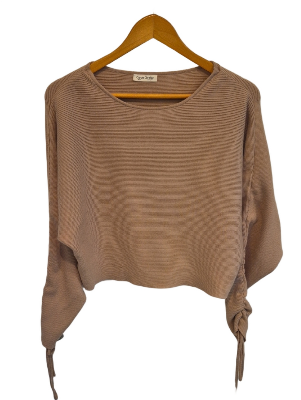 Carole Christian Soft Ribbed Crop Top Sweater in Dusty Tan